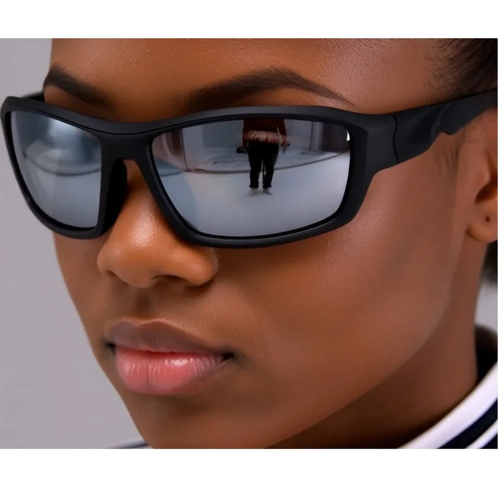 Sport Sunglasses Men Black Frame‎ Silver Mirror Lens Driving Fishing Golfing New